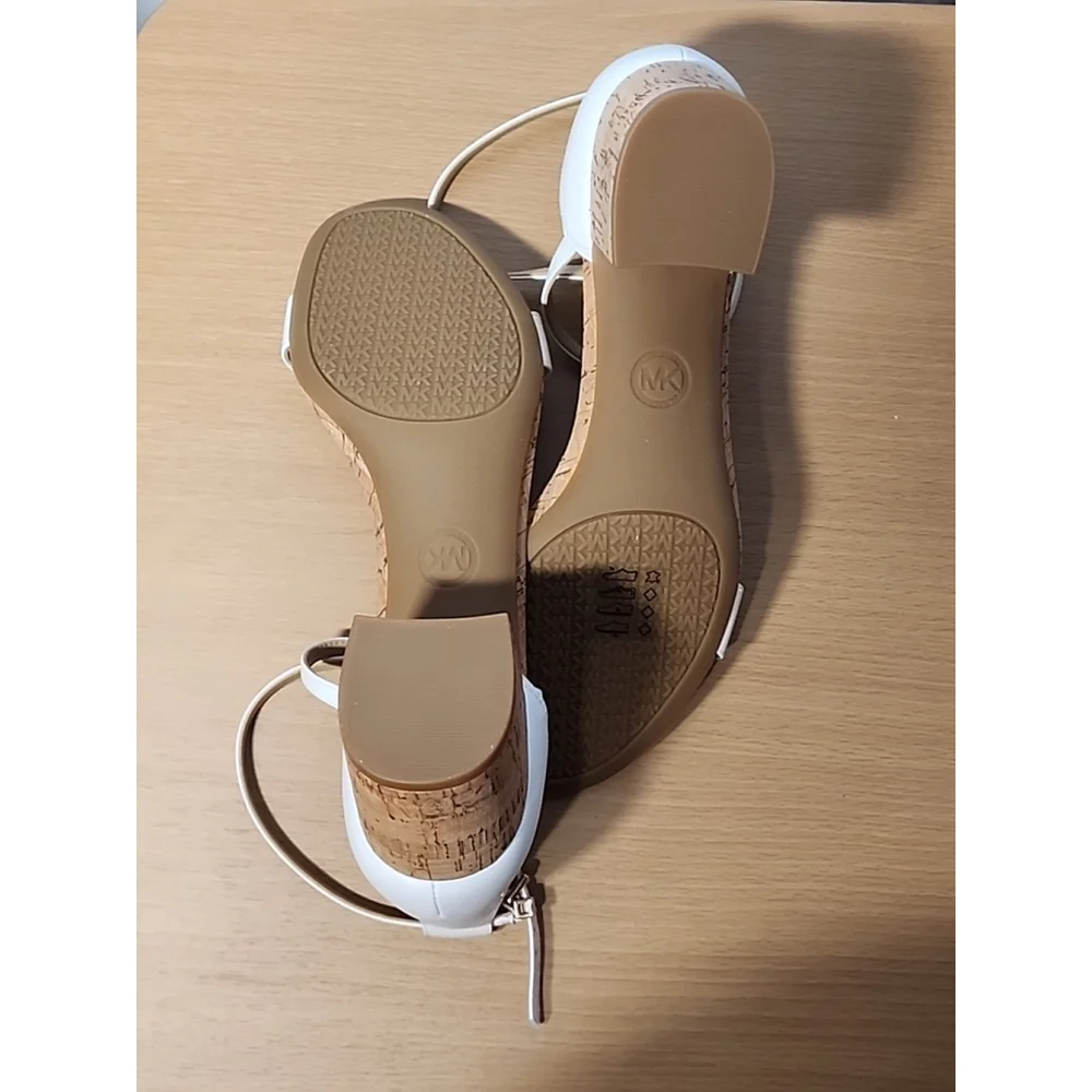 Michael Kors Women  Leather Ankle Strap Cork Block Heels 10 M - WHITE